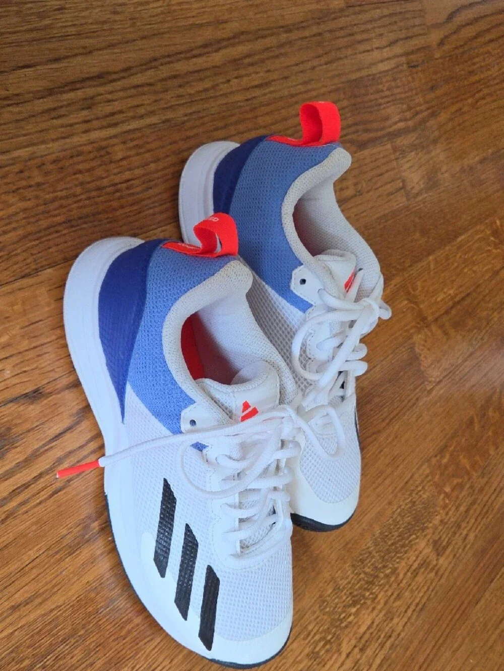 Adidas Kids White Sneakers with Blue and Black Accents